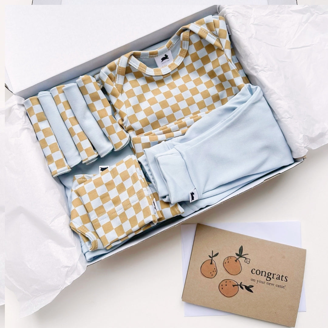 Bamboo Baby Capsule Gift Box - Blue Checkers & Powder Blue