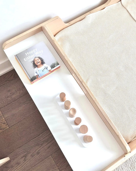 APPLE TWIN - Montessori Floor Bed with Rails & Shelves