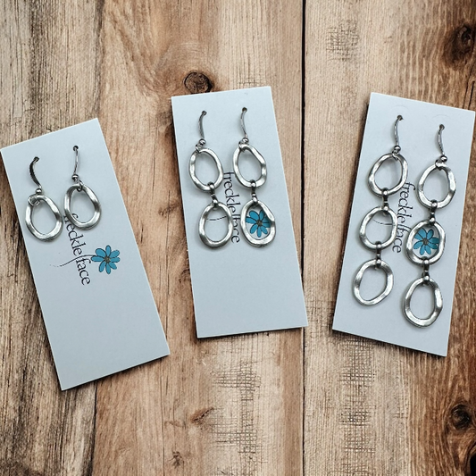 Wavy Hoop Drop Earrings – Matte Silver Asymmetrical Hoops, Hypoallergenic