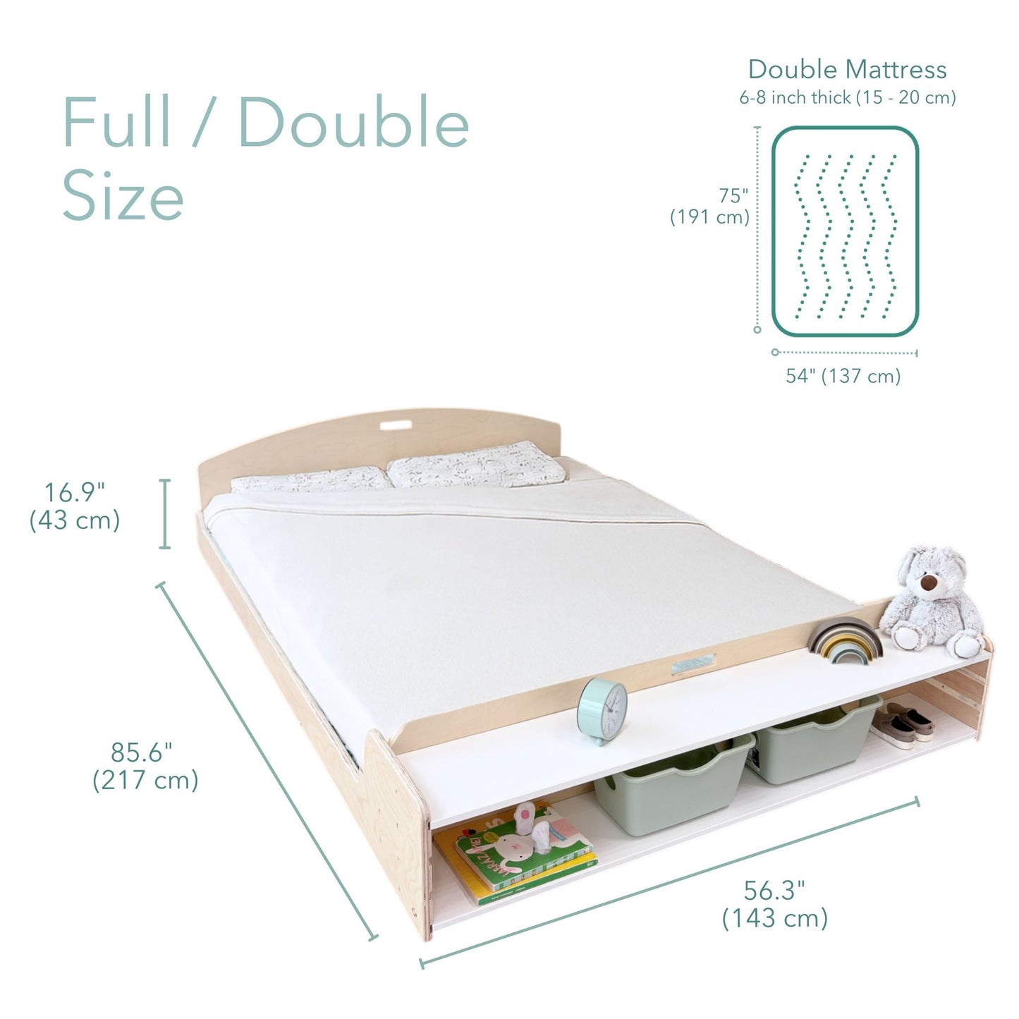 CHERRY FULL - Montessori Floor Bed with Shelves