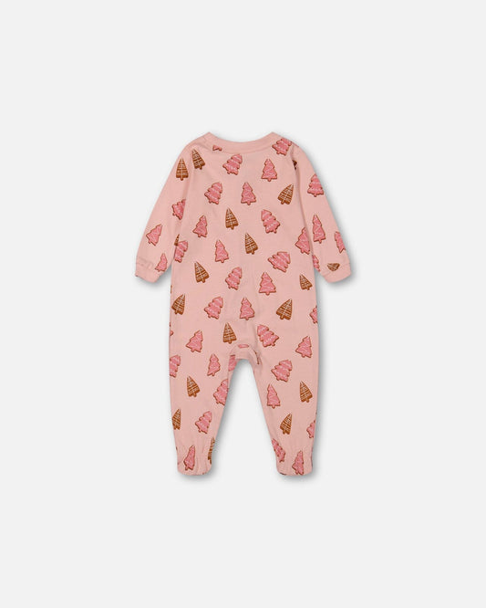 Organic Cotton One Piece Pajama Pink Christmas Cookies