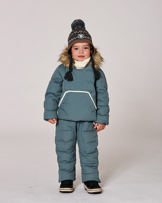One-Piece Baby Snug Snowsuit Designed For Car Seat Dark Gray Blue