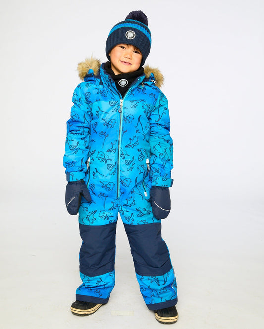 One-Piece Discover Snowsuit Blue Gradient Dinosaur Print