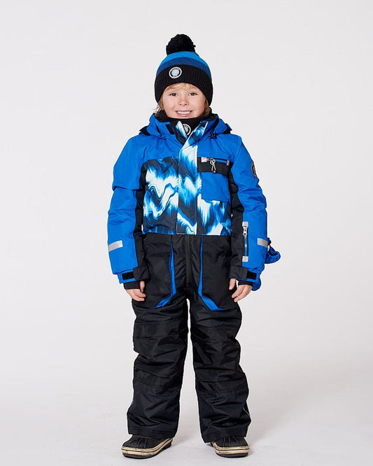 One-Piece Play Snowsuit With Print And Colorblocking Black