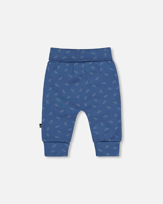 Organic Cotton Evolutive Pants Blue Printed Leaves