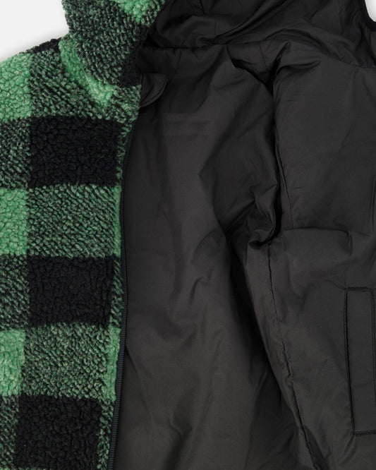 Reversible Mid-Season Sherpa Jacket Teal Plaid