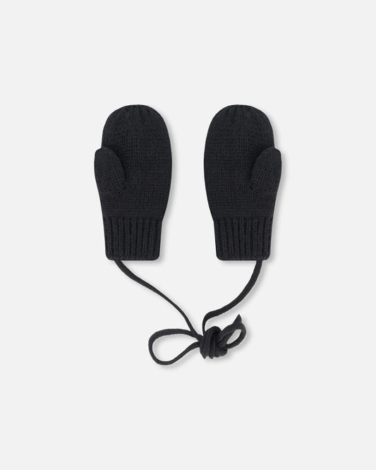 Baby Knit Mittens With String Black