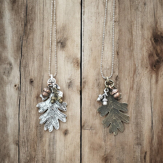 Oak Leaf & Acorn Necklace – Silver-Tone or Bronze-Tone Forest Pendant