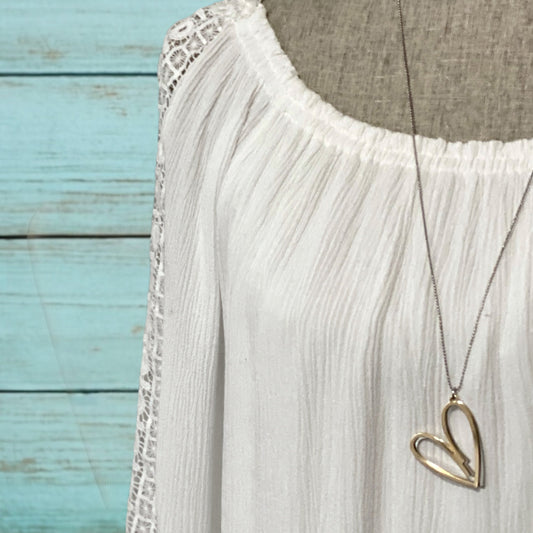 Double Heart Necklace – Long, Mixed Metals, Rose Gold & Silver Pendant