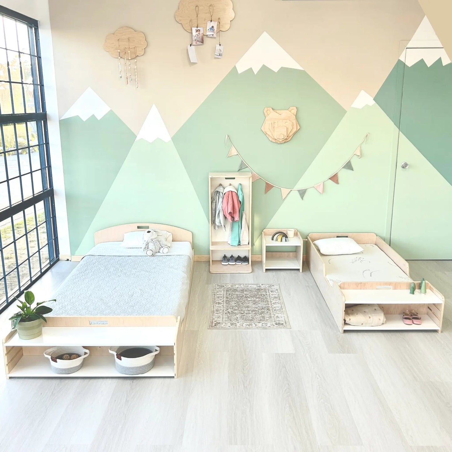 CHERRY TWIN - Montessori Floor Bed with Shelves