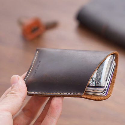 Minimalist Pure Leather Card Holder | Slim Handmade Leather Wallet
