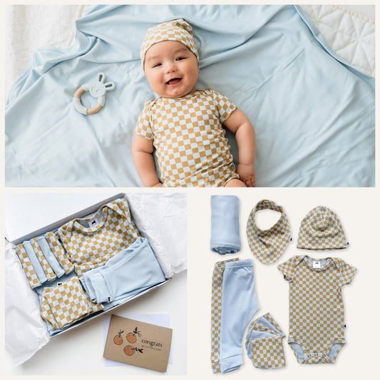 Bamboo Baby Capsule Gift Box - Blue Checkers & Powder Blue