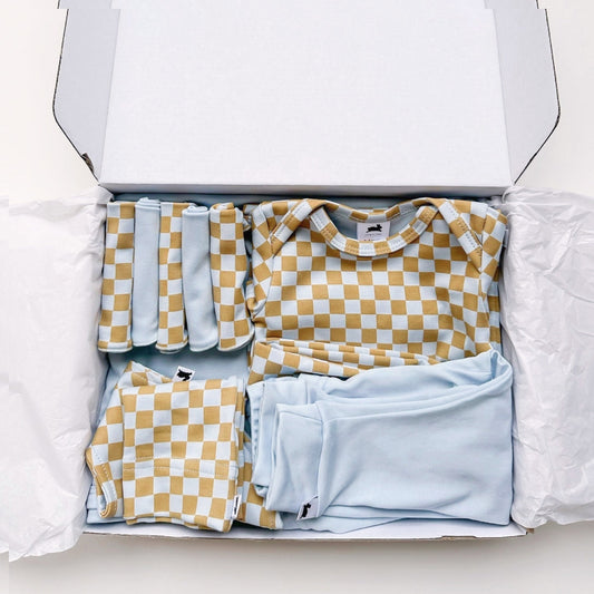 Bamboo Baby Capsule Gift Box - Blue Checkers & Powder Blue