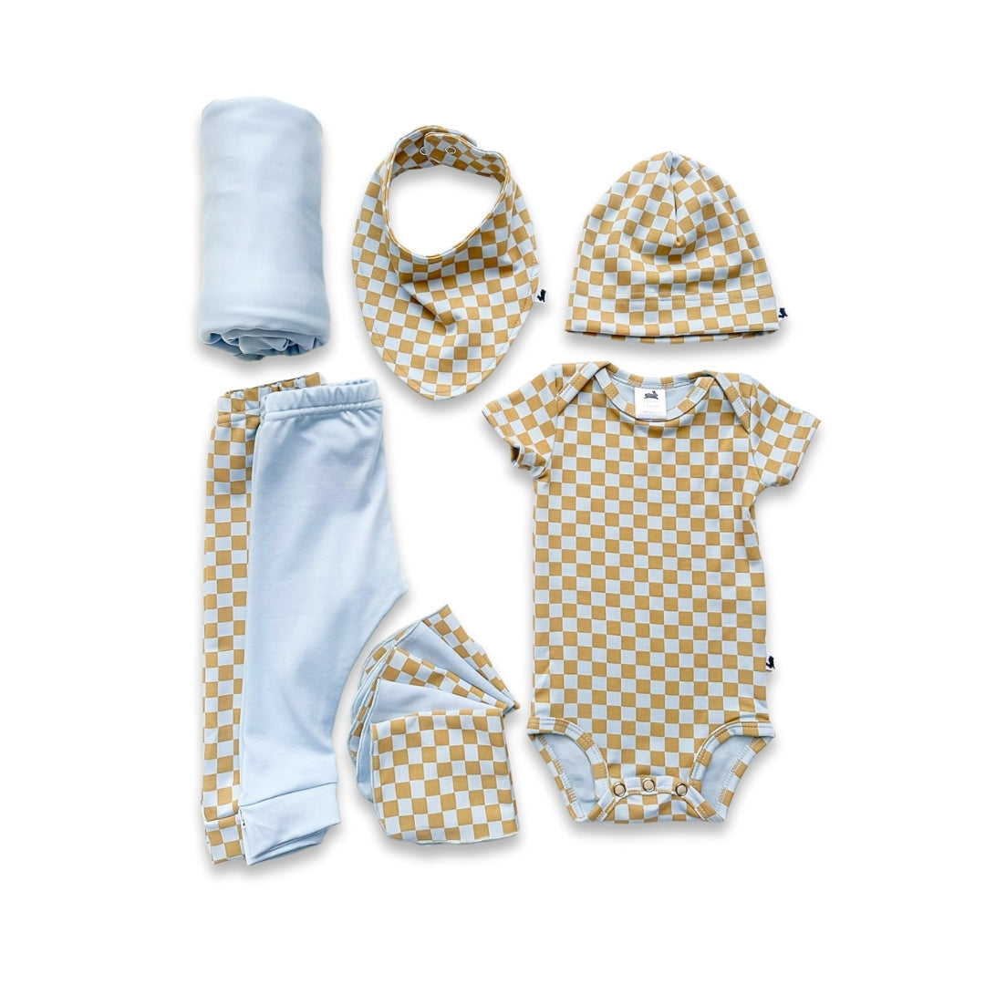 Bamboo Baby Capsule Gift Box - Blue Checkers & Powder Blue