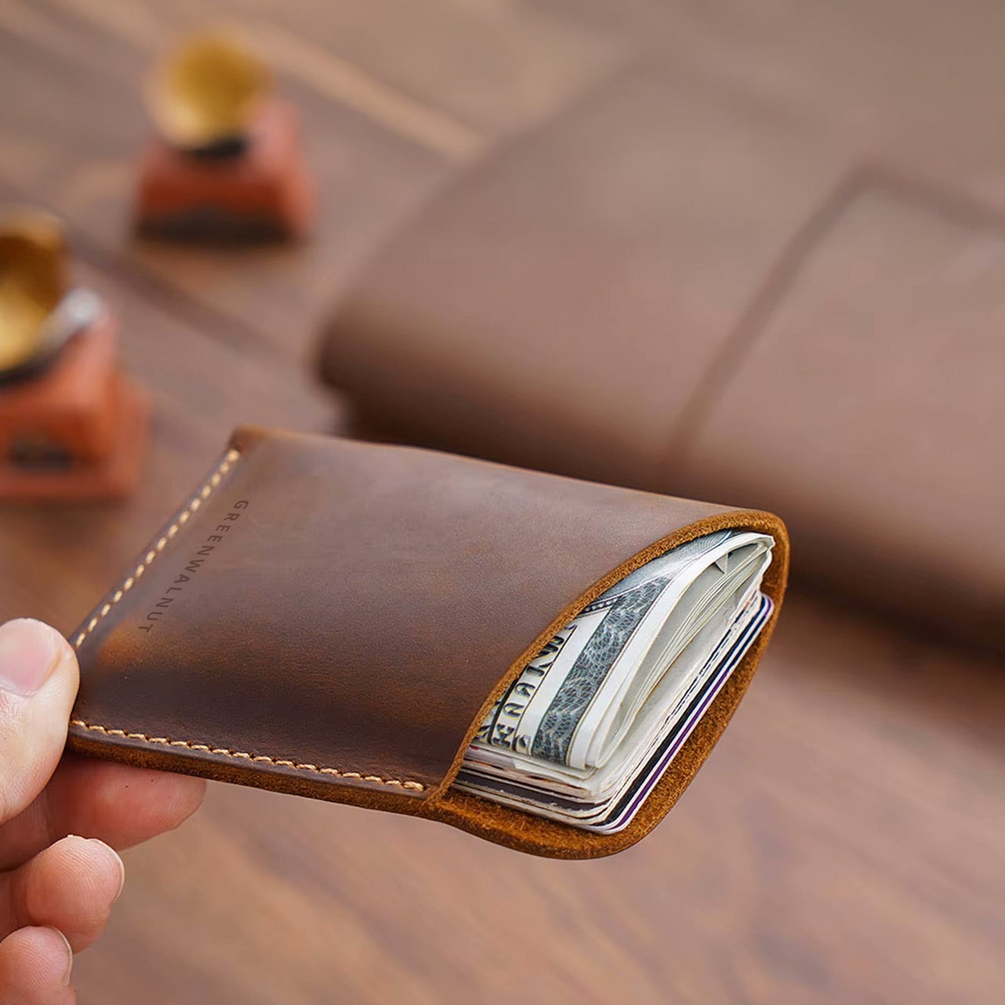 Minimalist Pure Leather Card Holder | Slim Handmade Leather Wallet