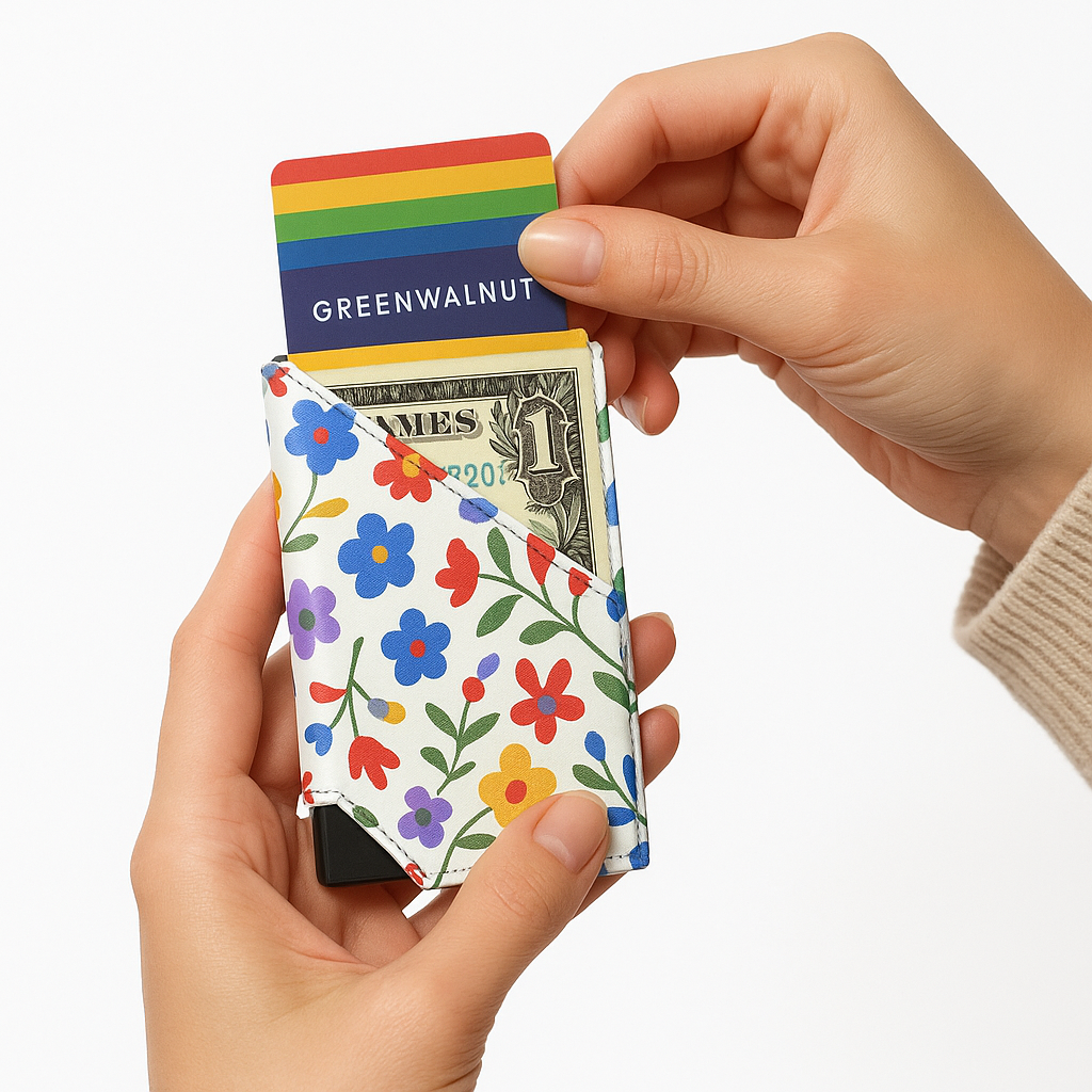 Slim Pop-Up Wallet | Floral Aluminium Wallet Card Holder | Rfid Blocking Minimalist Pop up Credit Card Holders