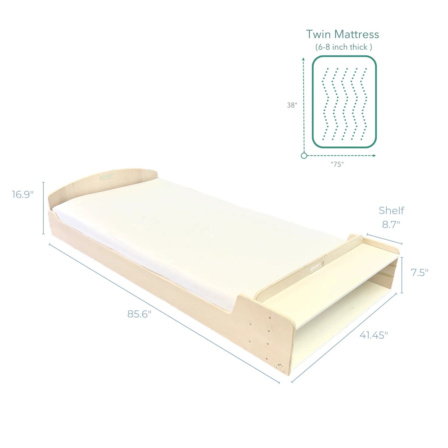 CHERRY TWIN - Montessori Floor Bed with Shelves