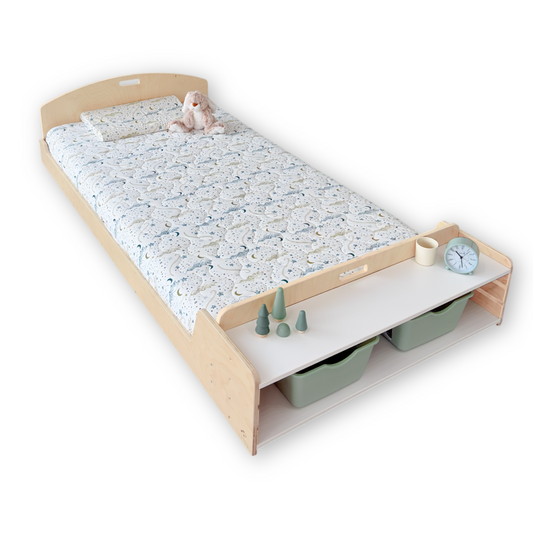 CHERRY TWIN - Montessori Floor Bed with Shelves
