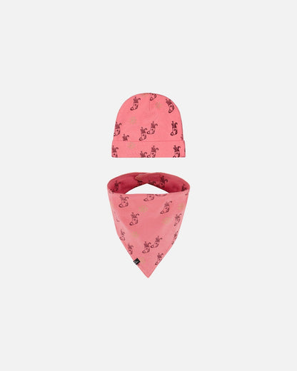 Organic Cotton Printed Christmas Stocking Hat And Bib Set Pink