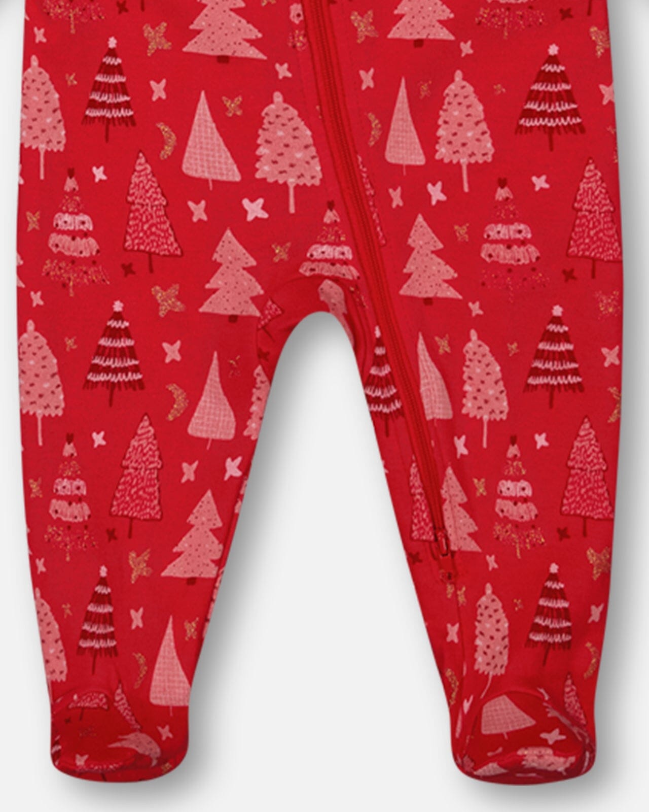 Organic Cotton One Piece Pajama Red Printed Christmas Tree
