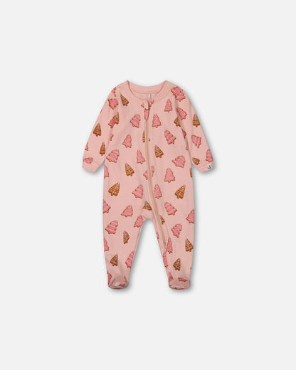 Organic Cotton One Piece Pajama Pink Christmas Cookies
