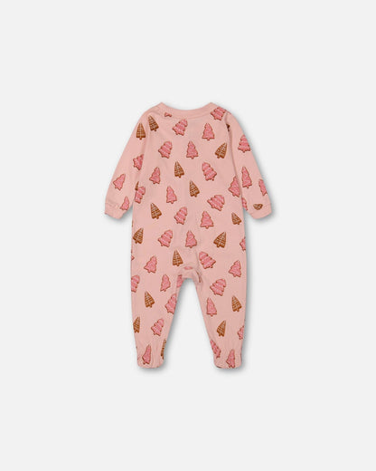 Organic Cotton One Piece Pajama Pink Christmas Cookies