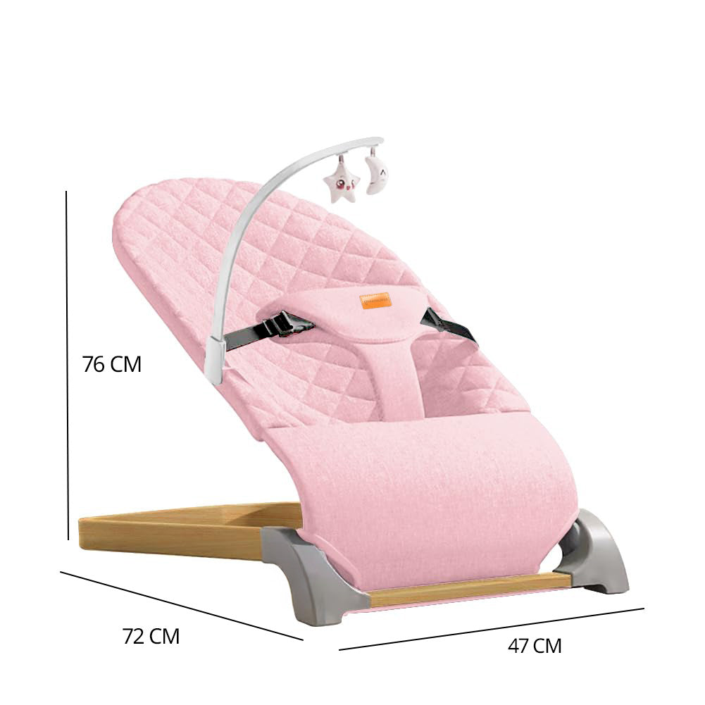 Ergonomic Quilted  Baby Bouncer & Rocker with Removable Toy Bar, Adjustable Safety Harness , Baby Bouncinette (Pink)