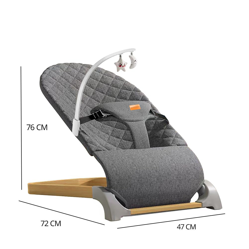 Ergonomic Quilted  Baby Bouncer & Rocker with Removable Toy Bar, Adjustable Safety Harness , Baby Bouncinette (Grey)