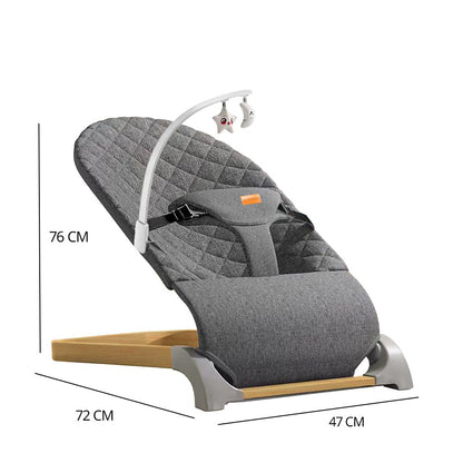 Ergonomic Quilted  Baby Bouncer & Rocker with Removable Toy Bar, Adjustable Safety Harness , Baby Bouncinette (Grey)