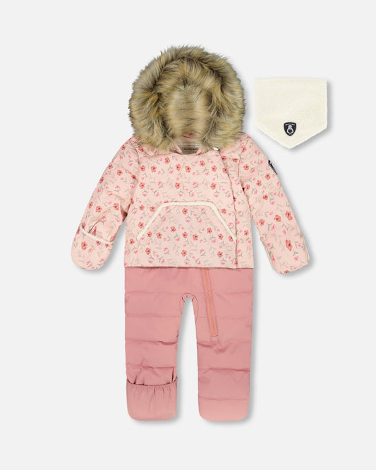 One-Piece Baby Snug Snowsuit Designed For Car Seat Pink Mini Flowers