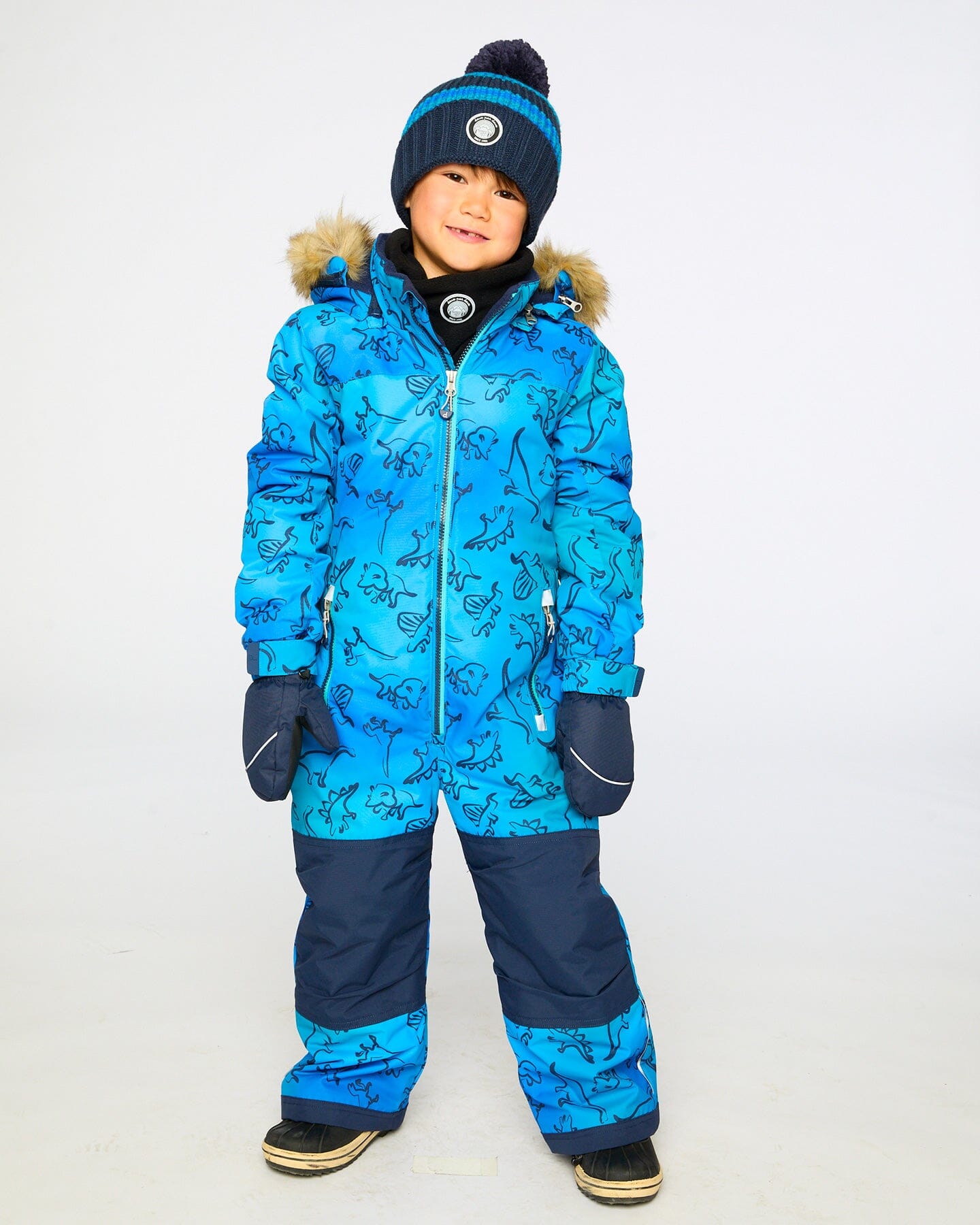One-Piece Discover Snowsuit Blue Gradient Dinosaur Print