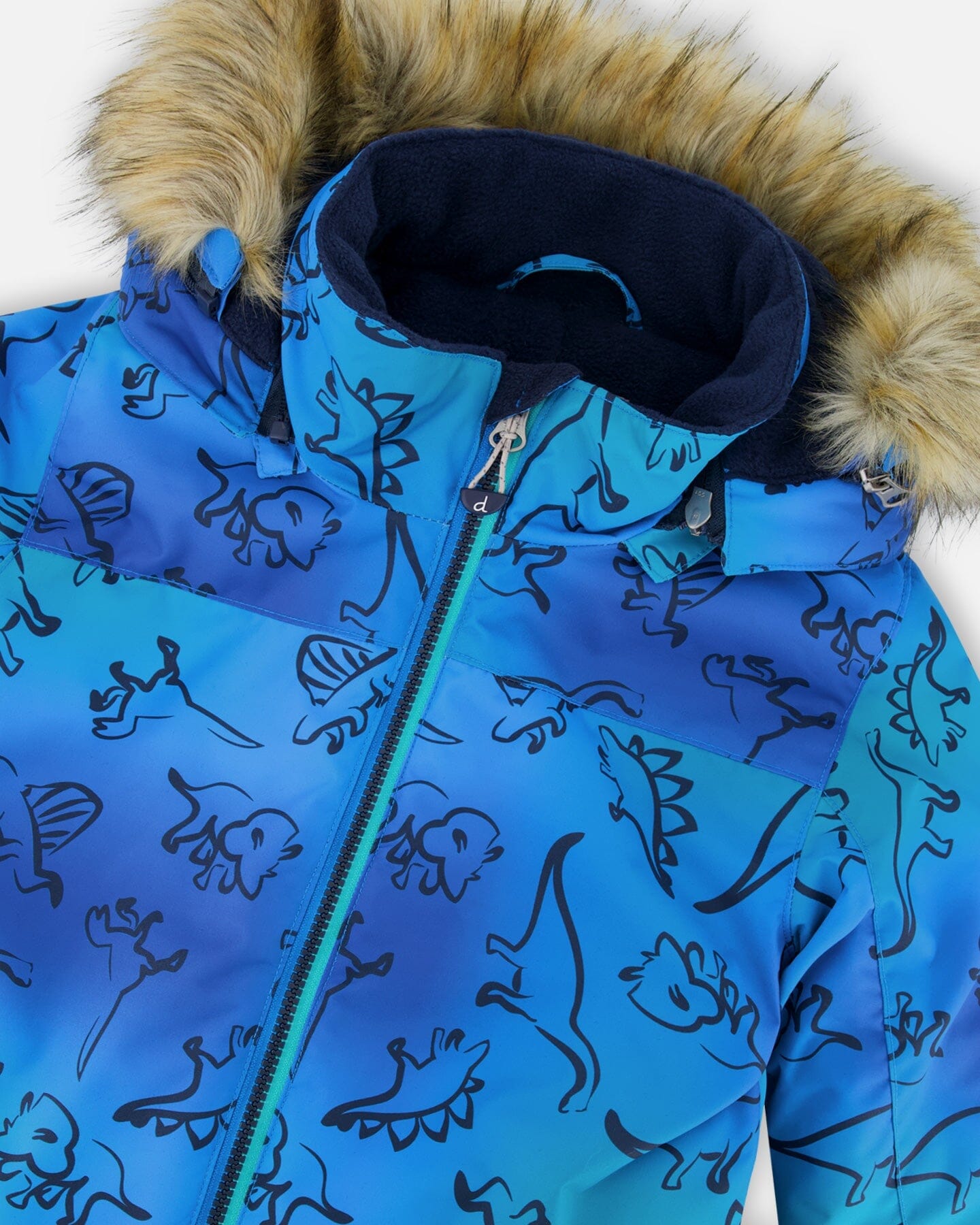 One-Piece Discover Snowsuit Blue Gradient Dinosaur Print