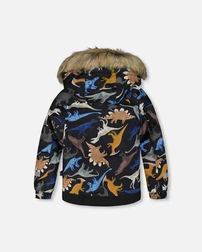 Two-Piece Play Snowsuit With Printed Dinosaurs Jacket Brown