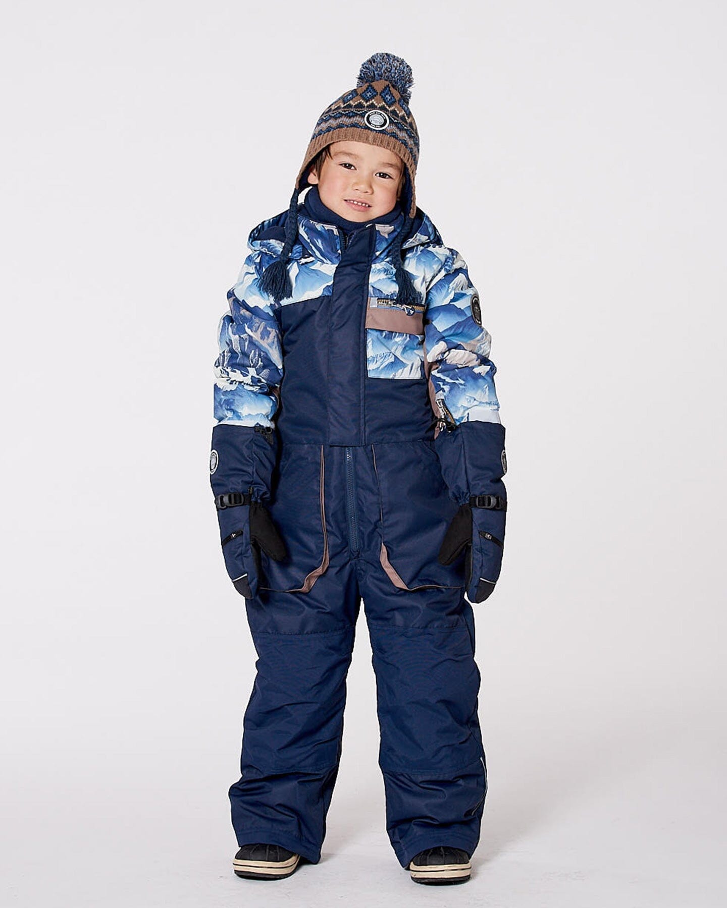 One-Piece Play Snowsuit With Mountains Print Navy Blue