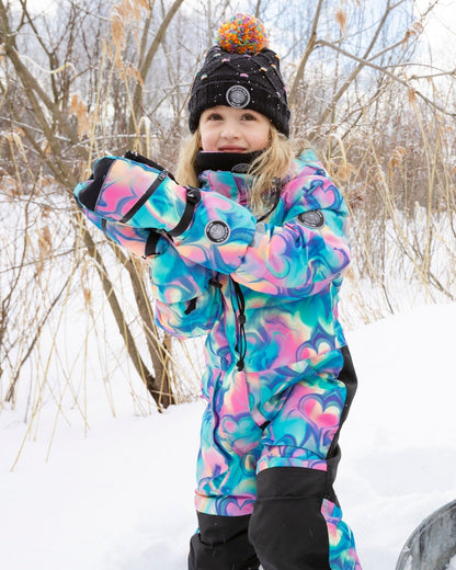 One-Piece Play Snowsuit Rainbow Heart Print