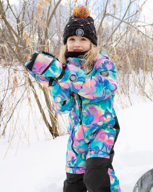 One-Piece Play Snowsuit Rainbow Heart Print