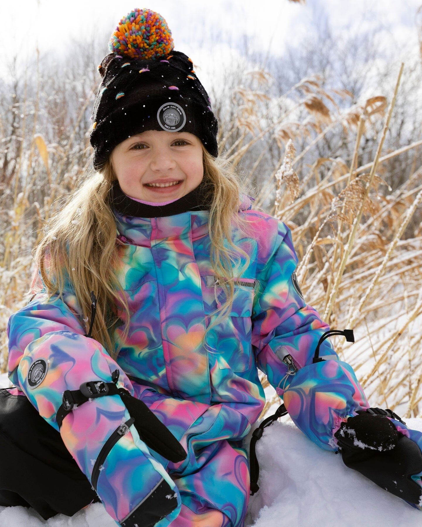 One-Piece Play Snowsuit Rainbow Heart Print