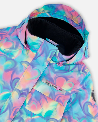 One-Piece Play Snowsuit Rainbow Heart Print