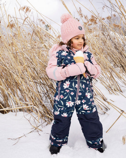 One-Piece Play Snowsuit Navy Flower Print