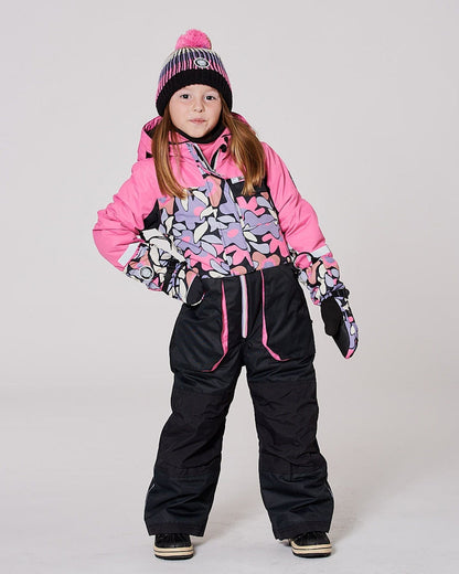 One-Piece Play Snowsuit Black Retro Flower Print