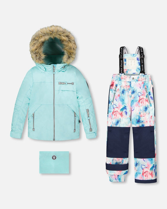 Two-Piece Play Snowsuit Blue Flower Print