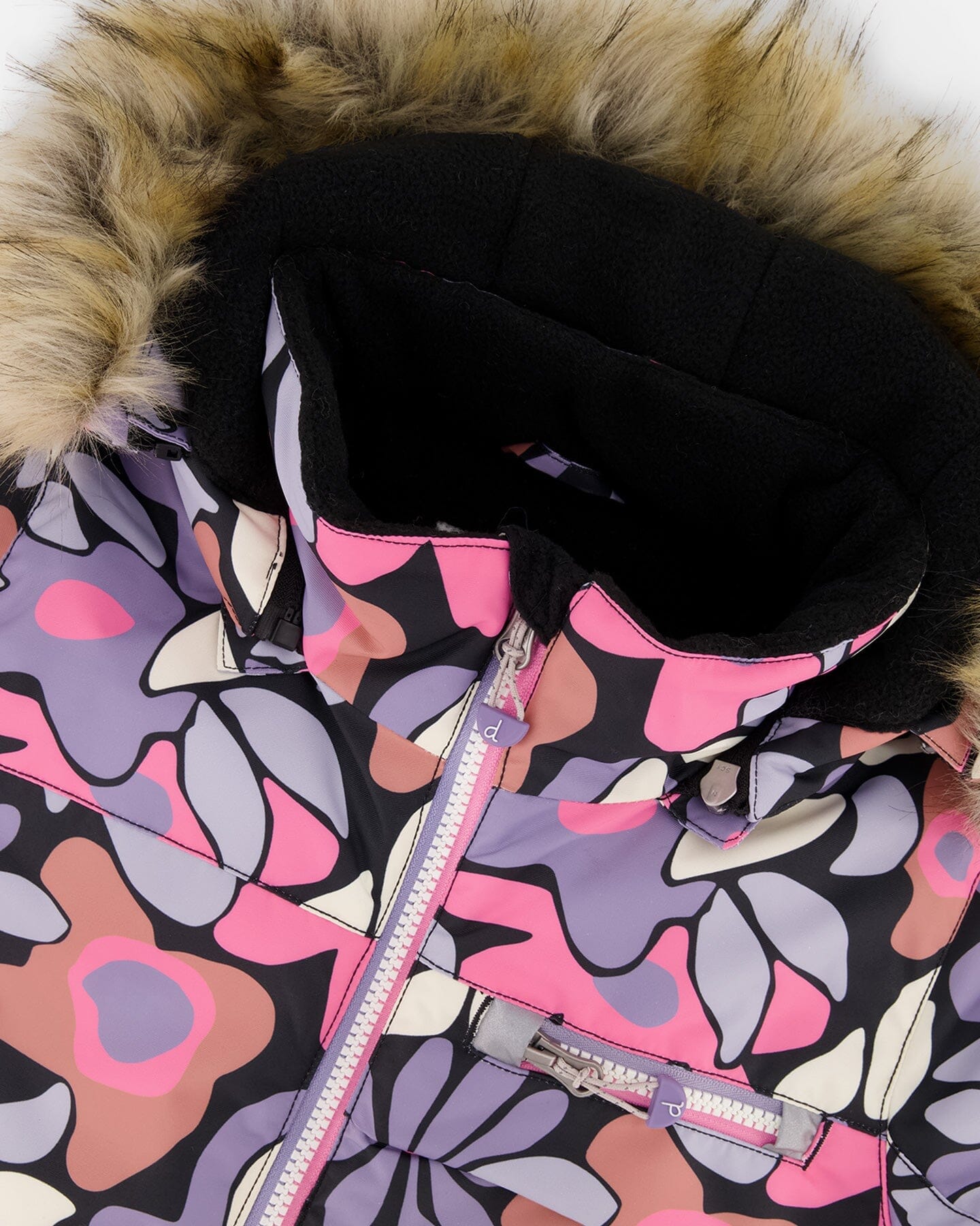 Two-Piece Play Snowsuit With Allover Print Jacket And Solid Pant Black