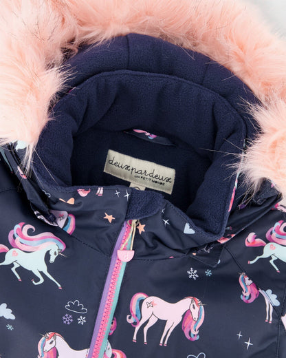 Two-Piece Play Snowsuit Navy Unicorn Print