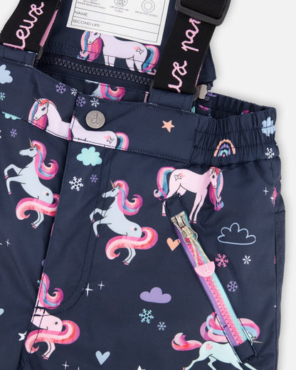 Two-Piece Play Snowsuit Navy Unicorn Print