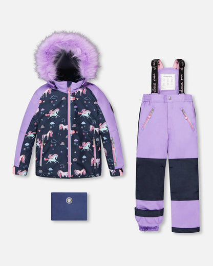 Two-Piece Play Snowsuit With Printed Colorblocked Jacket Lavender