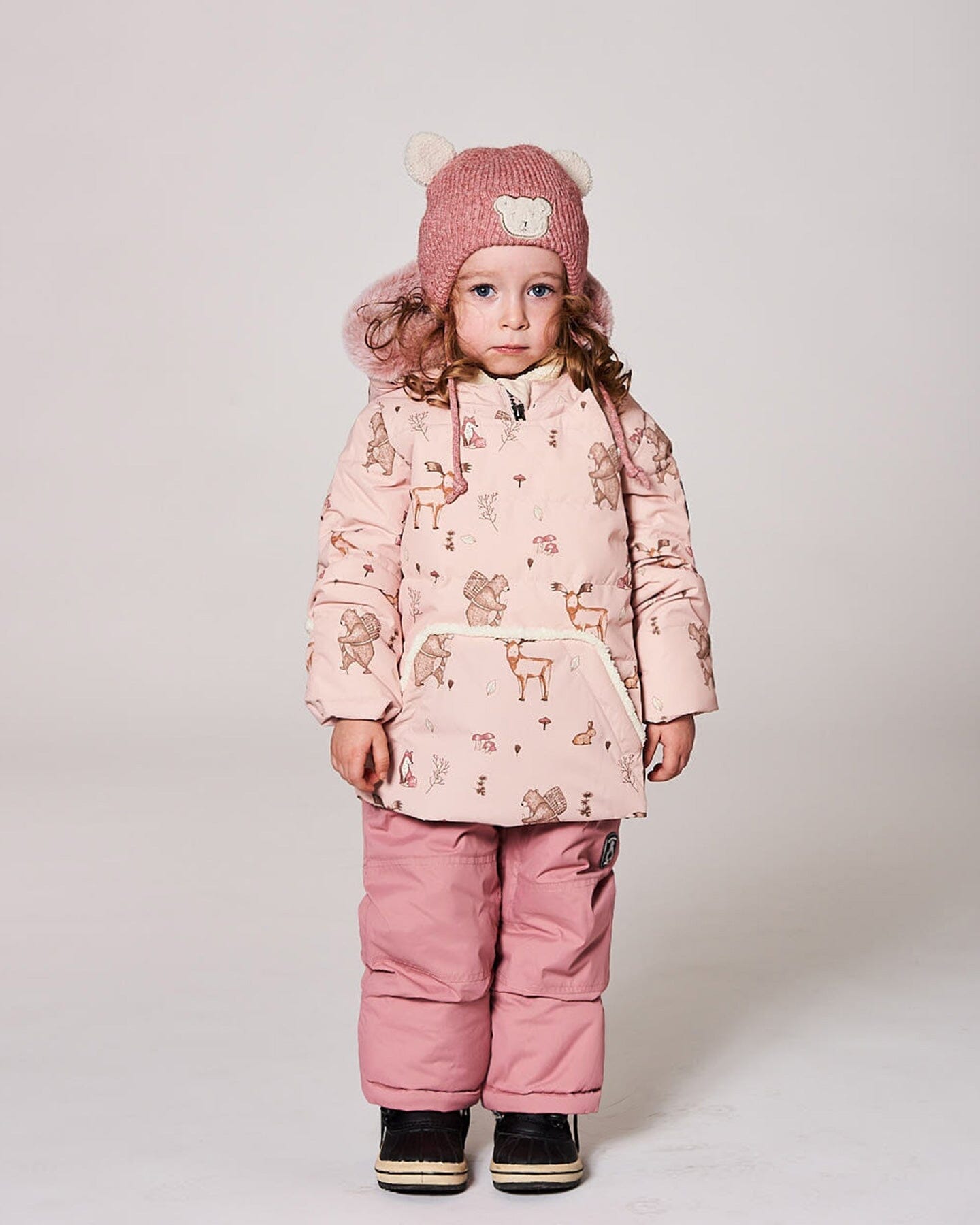 Lined Baby Winter Knit Hat With Ear Flaps Dusty Pink