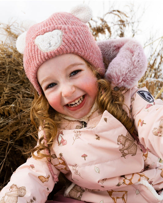 Lined Baby Winter Knit Hat With Ear Flaps Dusty Pink