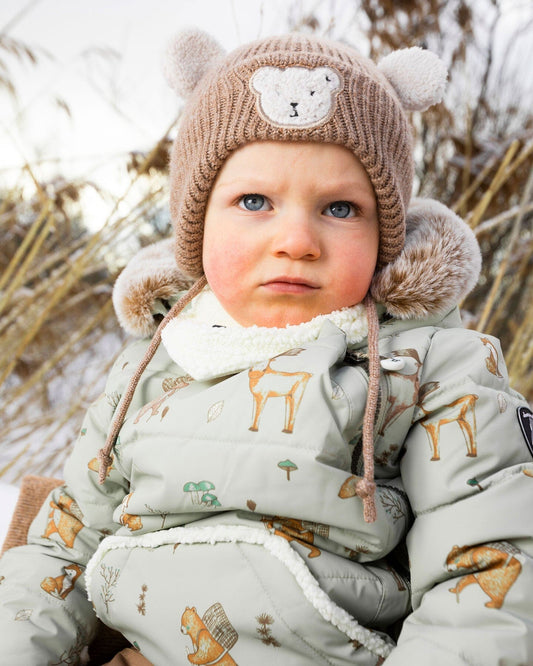 Lined Baby Winter Knit Hat With Ear Flaps Brown