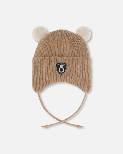 Lined Baby Winter Knit Hat With Ear Flaps Brown