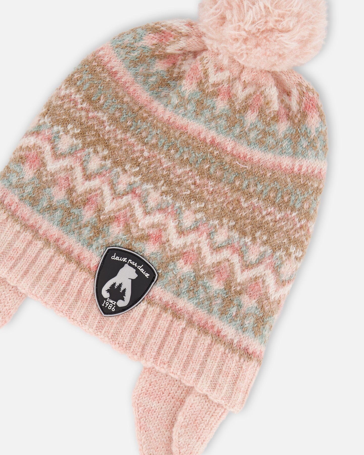 Lined Baby Knit Pompom Hat With Ear Flaps Dusty Pink